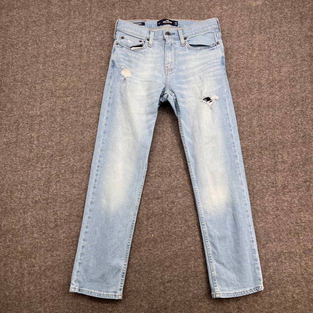Hollister Slim Straight Epic Flex Light Wash Distressed Jeans Mens 28 Casual